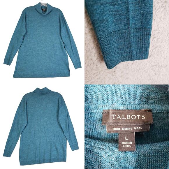 Talbots Sweater Merino Wool Women's Size Large L Blue Teal Turtleneck Pullover - Picture 1 of 8